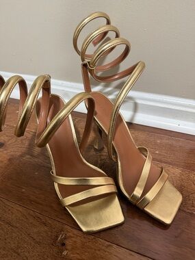 ASOS Metallic Gold Spiral-Ankle Strappy Heels